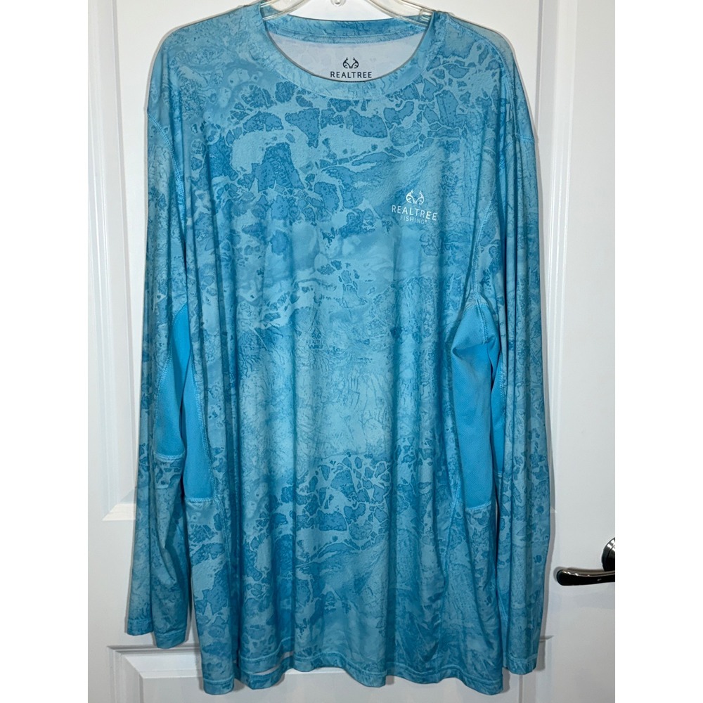 Realtree Fishing Mens 2XL Blue Wave Camo Long Sleeve Performance Shirt Mesh Vent